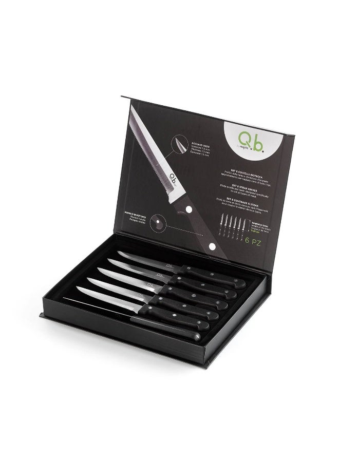 موبيتا طقم سكاكين ستيك احترافية من الستانلس ستيل عدد 6 قطع بشفرة مسننة حادة لتقطيع اللحوم والستيك بسهولة تامة استخدام منزلي ومطاعم ومشاوي باربكيو مقبض مريح مقاوم للانزلاق سماكة شفرة قوية 1.5 مم تصميم كلاسيك أنيق آمن للاستخدام اليومي قابل للغسل في غسالة الصحون جودة عالية لعمر طويل أداء ثابت ودقة تقطيع مثالية على المائدة - Image 2