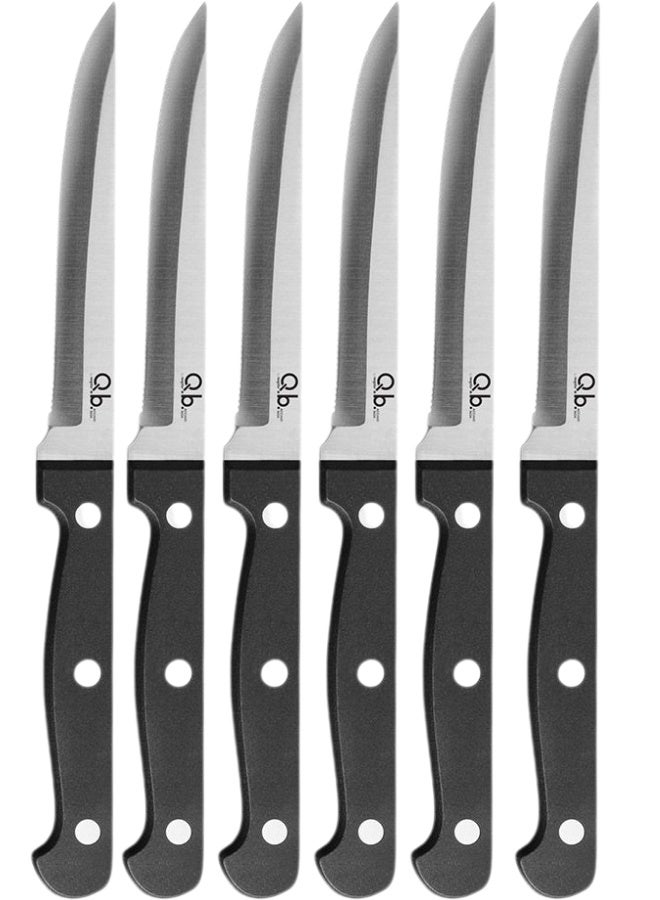 موبيتا طقم سكاكين ستيك احترافية من الستانلس ستيل عدد 6 قطع بشفرة مسننة حادة لتقطيع اللحوم والستيك بسهولة تامة استخدام منزلي ومطاعم ومشاوي باربكيو مقبض مريح مقاوم للانزلاق سماكة شفرة قوية 1.5 مم تصميم كلاسيك أنيق آمن للاستخدام اليومي قابل للغسل في غسالة الصحون جودة عالية لعمر طويل أداء ثابت ودقة تقطيع مثالية على المائدة - Image 1