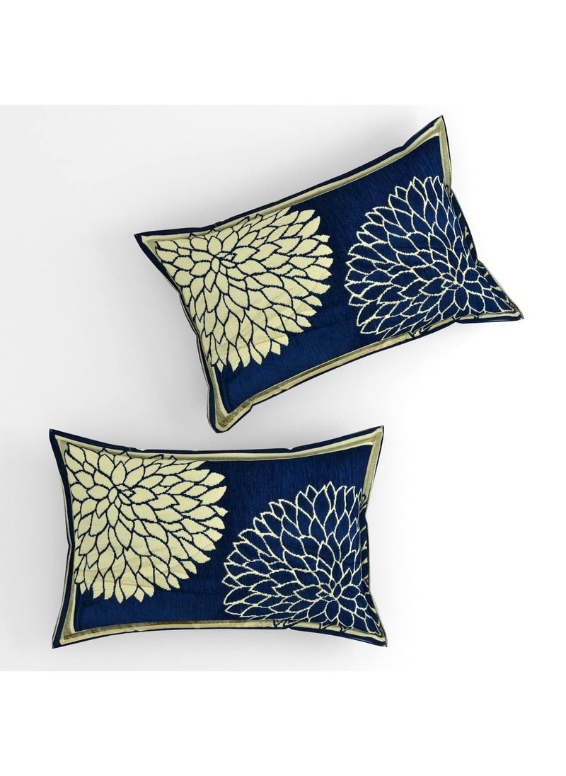 MANMNABHAV MANMNABHAV Shaneel Fabric King Size 500 TC Corner Flower Pattern Double Bed Bedcover Blue Color with 2 Pillow Covers  - Image 4