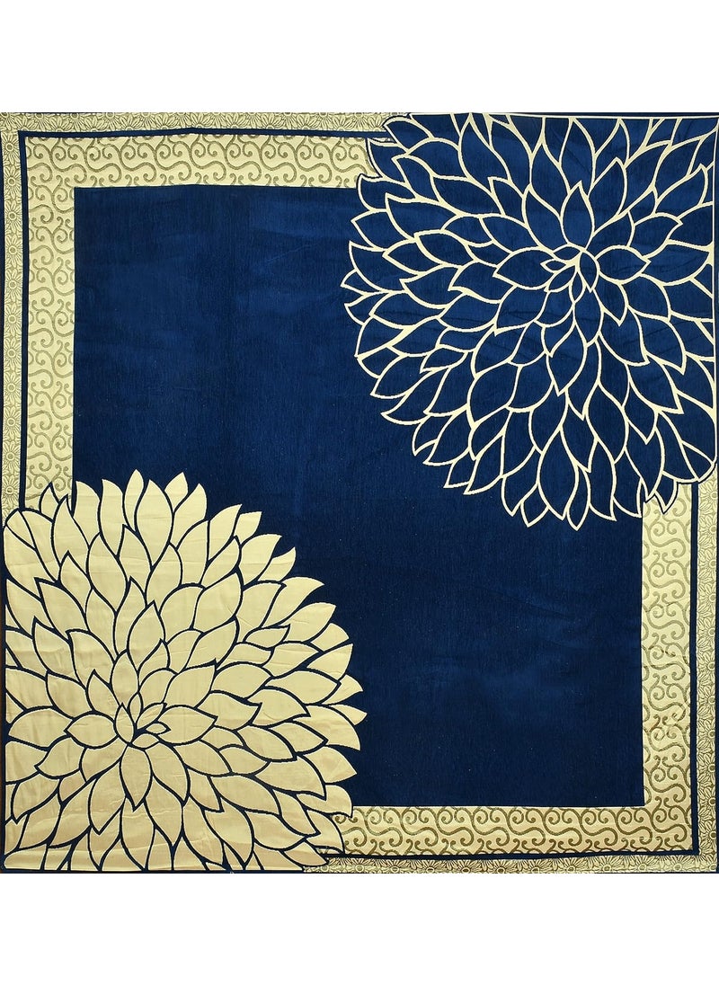 MANMNABHAV MANMNABHAV Shaneel Fabric King Size 500 TC Corner Flower Pattern Double Bed Bedcover Blue Color with 2 Pillow Covers  - Image 2