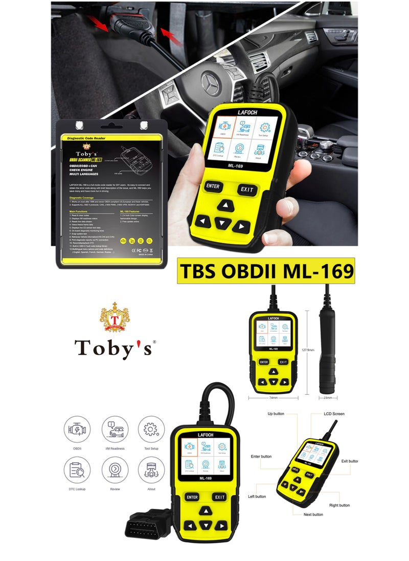 Toby's OBDII ML169 OBDII/EOBD +Can Check Engine Multi Languages 