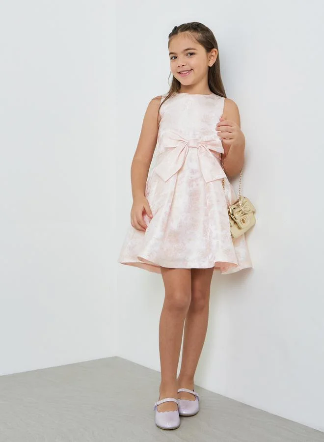 تايك تو Girls Jacquard Dress with Bow Detail