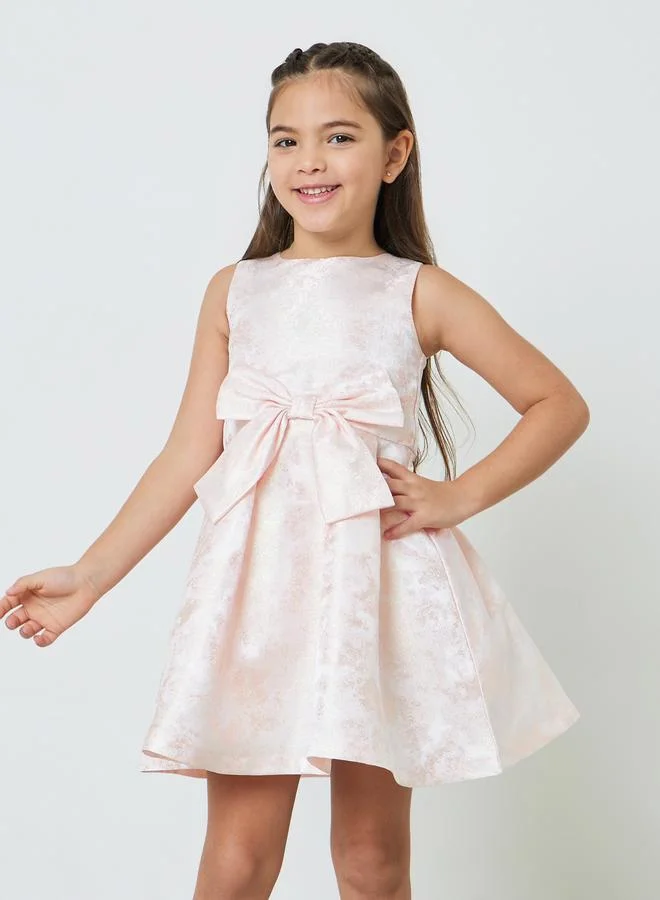 تايك تو Girls Jacquard Dress with Bow Detail