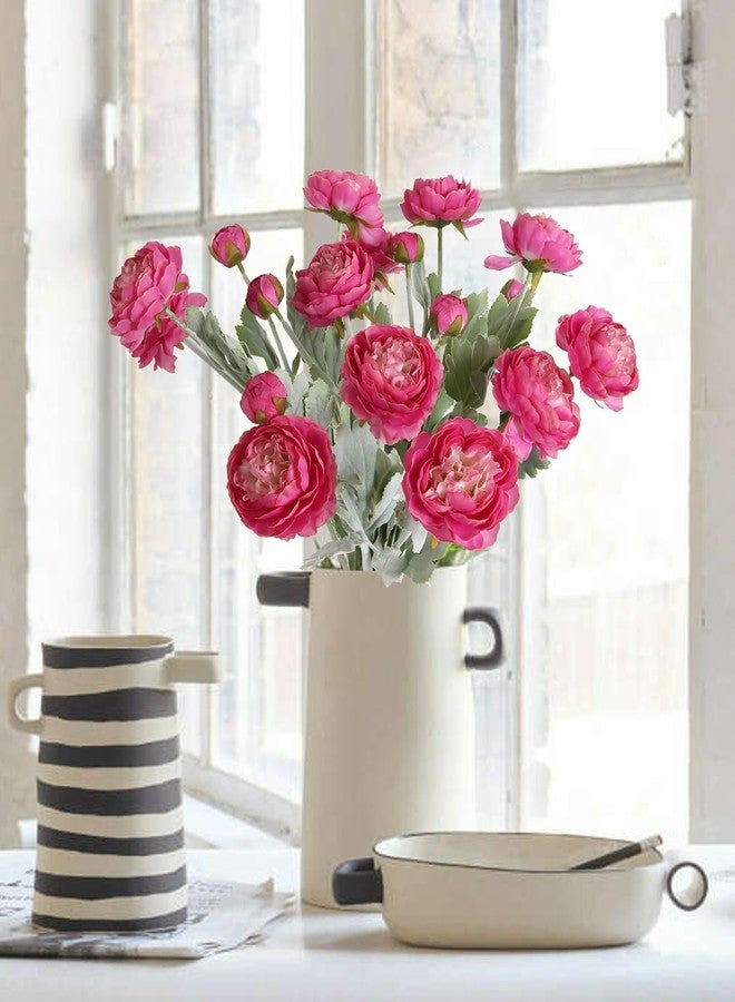 IPOPU Hot Pink Flowers Fake Peonies Artificial Ranunculus Flowers 6pcs 18Heads Hot Pink Silk Flowers 20.47" for Faux Floral Arrangements Wedding Bouquets Home Table Decor (Hot Pink) - Image 4