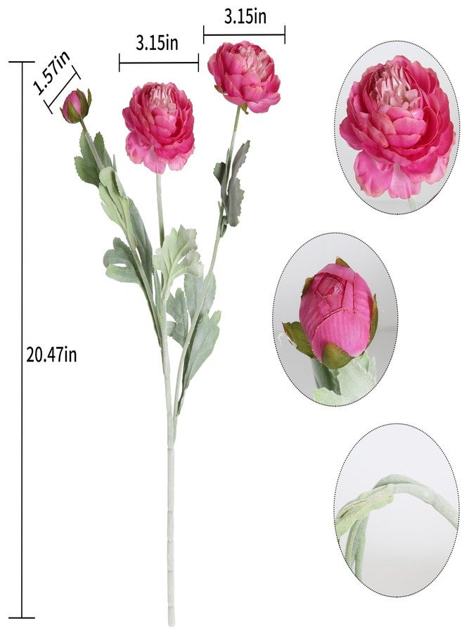 IPOPU Hot Pink Flowers Fake Peonies Artificial Ranunculus Flowers 6pcs 18Heads Hot Pink Silk Flowers 20.47" for Faux Floral Arrangements Wedding Bouquets Home Table Decor (Hot Pink) - Image 3