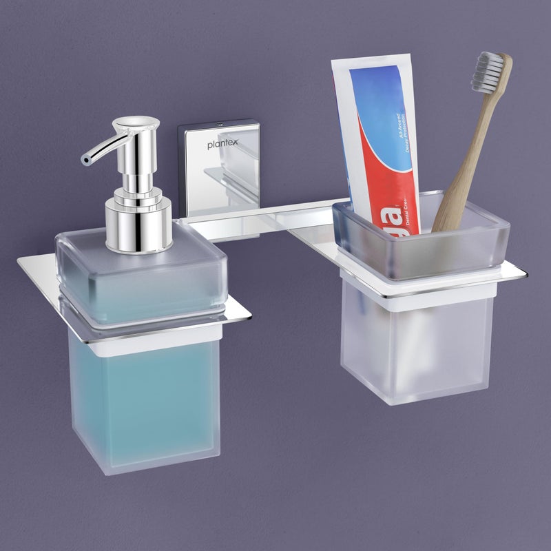 Plantex 304 Grade Stainless Steel Liquid Soap Dispenser/Tumbler Holder/Toothbrush Holder/Bathroom Accessories (Crystal - Chrome) - Image 1