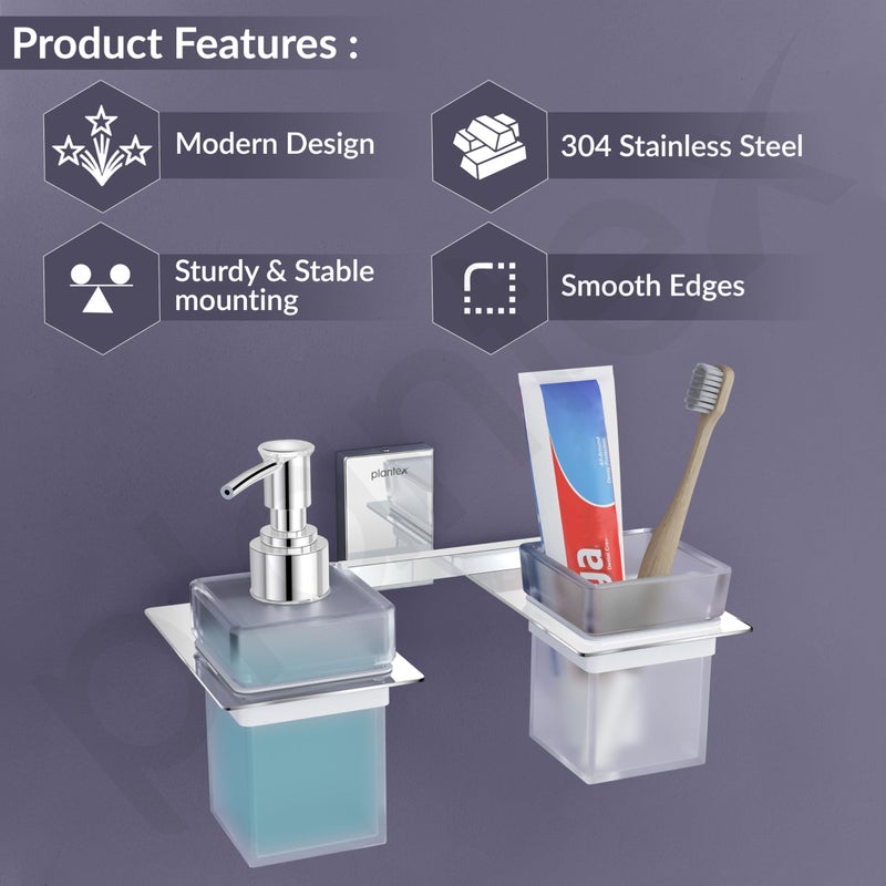 Plantex 304 Grade Stainless Steel Liquid Soap Dispenser/Tumbler Holder/Toothbrush Holder/Bathroom Accessories (Crystal - Chrome) - Image 2