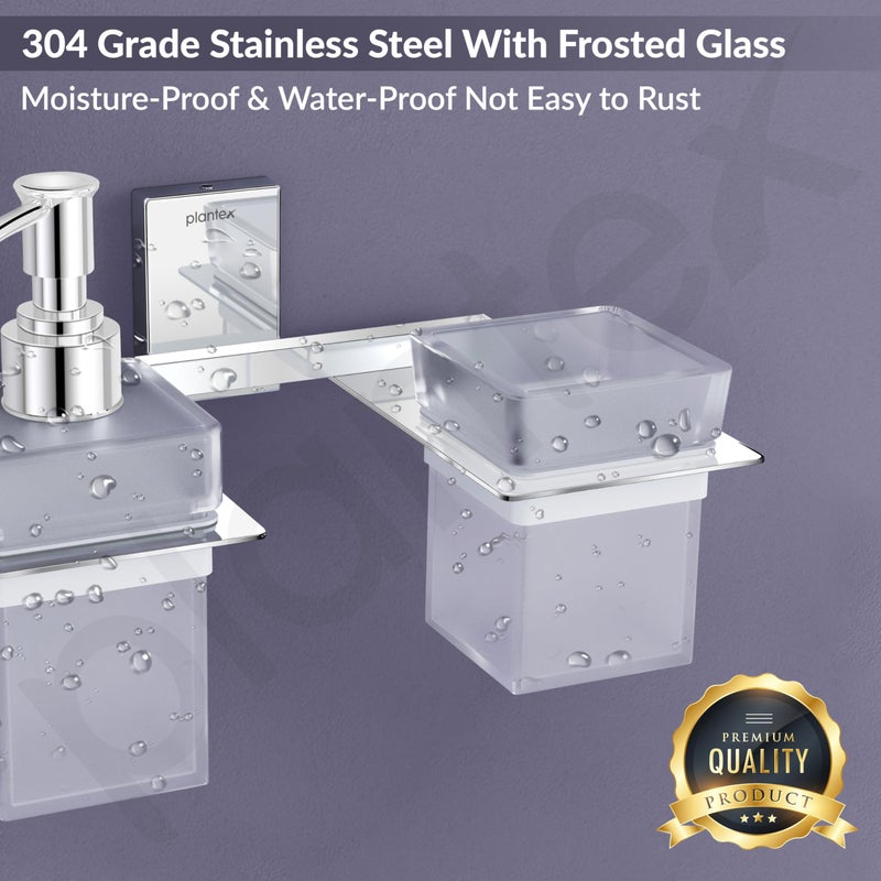 Plantex 304 Grade Stainless Steel Liquid Soap Dispenser/Tumbler Holder/Toothbrush Holder/Bathroom Accessories (Crystal - Chrome) - Image 4
