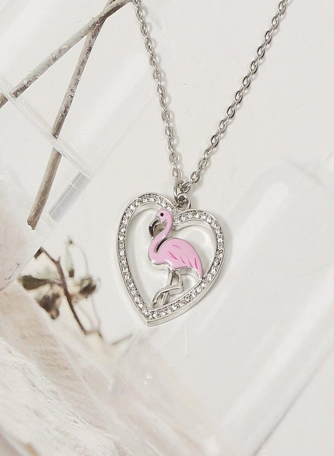 MANZHEN Flamingo Necklace Earrings Heart Gifts for Women (NE) - Image 4