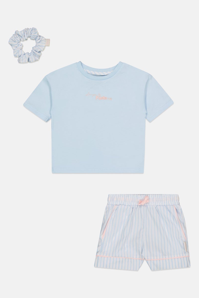 Fudo Lounge By Fudo Toddlerss Girl 3 Pcs Embroidered Logo Sleepwear Set, Multicolor - Image 2