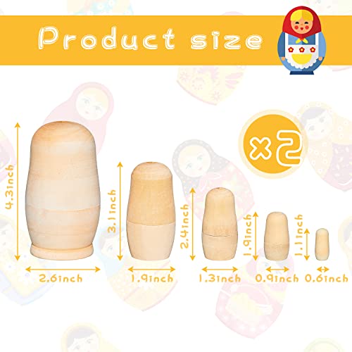 Chalyna 2 Sets Unpainted Nesting Dolls Blank Russian Nesting Dolls Personalize Create Your Own Easter Russian Doll Wooden Matryoshka DIY Kit for Kids - Image 5