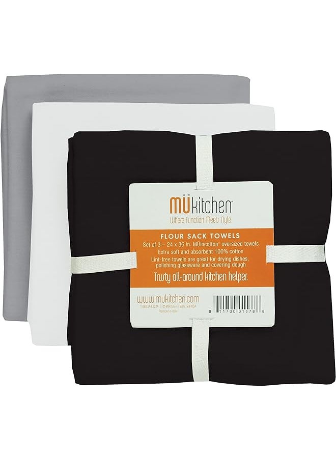 Mukitchen - Cotton Flour Sack Towel, 24 By 36-Inches, Set Of 3, Chalkboard - Image 1