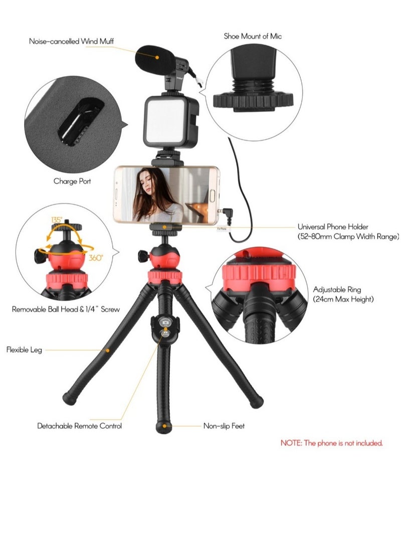 Smartphone Vlogging Kit for Starter Video Recording, the set with Fill Light + Microphone + Tripod + Phone Clip for YouTube Tiktok Instagram Fitness Yoga - Image 2