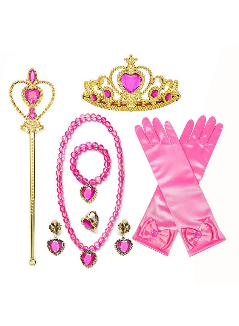 SISGL Girls Dress Costume For Kids Girls Princess Pink Dress Up With Accessories For Cosplay Party Prince Peach Costume Dress Outfits Crown Earrings Set Ideal Gift For Birthday  - Image 4