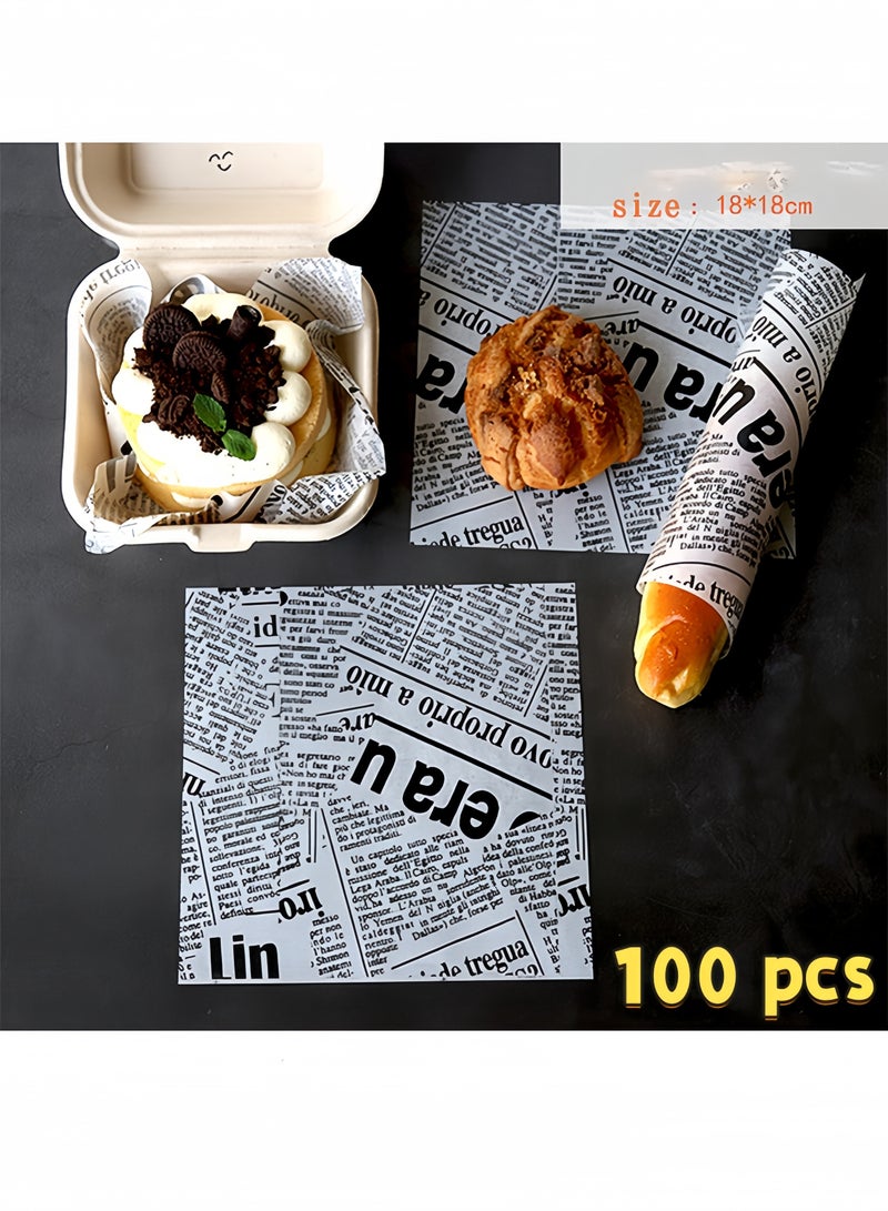 100-Piece Bread Sandwich Burger Fries Food Grade Oil Proof Paper, Wrapping Baking Tools Gift Tissue, Cake Packaging Paper 18x18cm  - Image 1