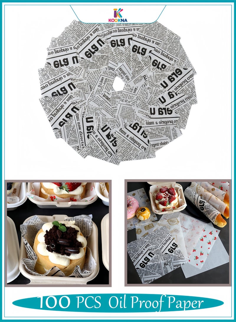 KOOKNA 100-Piece Bread Sandwich Burger Fries Food Grade Oil Proof Paper, Wrapping Baking Tools Gift Tissue, Cake Packaging Paper 18x18cm - Image 1