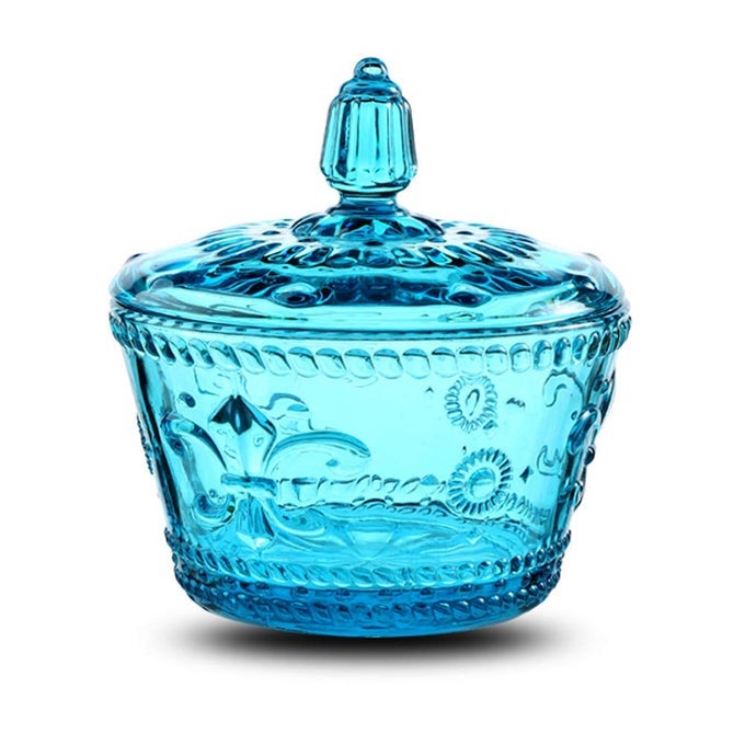 EUROPEAN RETRO NOSTALGIC THREEDIMENSIONAL RELIEF COLOR GLASS JAR CANDY JAR SEASONING JAR WITH LID