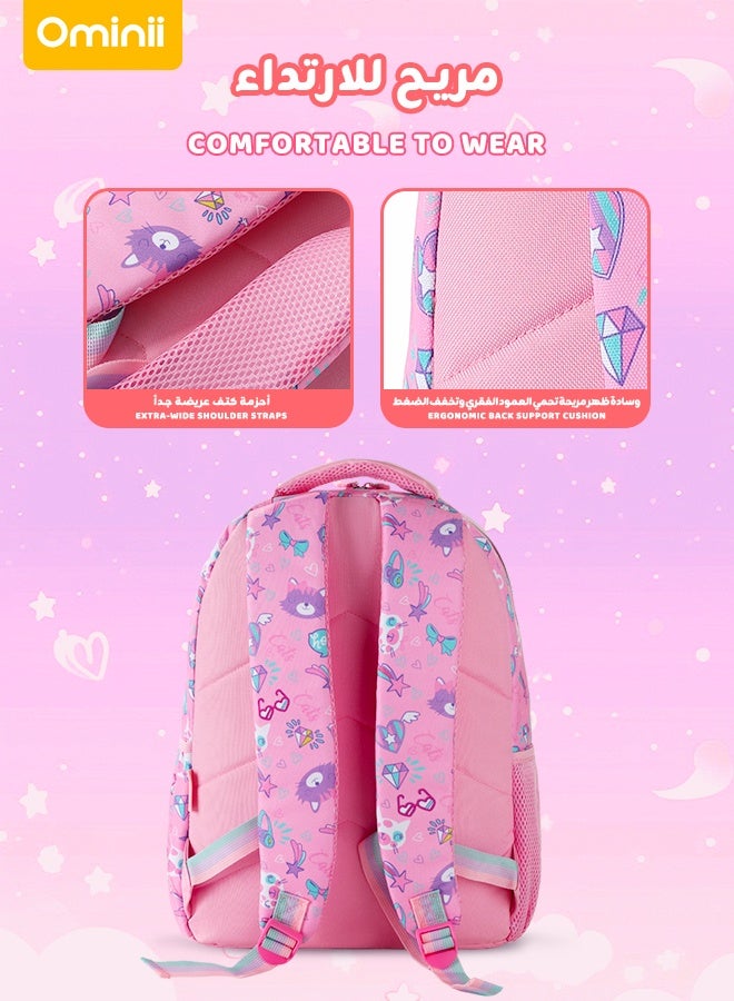 Ominii 3PCS Girls’ School Backpack Set – Connectable Insulated Lunch Bag, Breathable Supportive Backpack & Matching Pencil Case, Premium Pink Cat Design – Back to School Choice for Ages 4–14  - Image 5