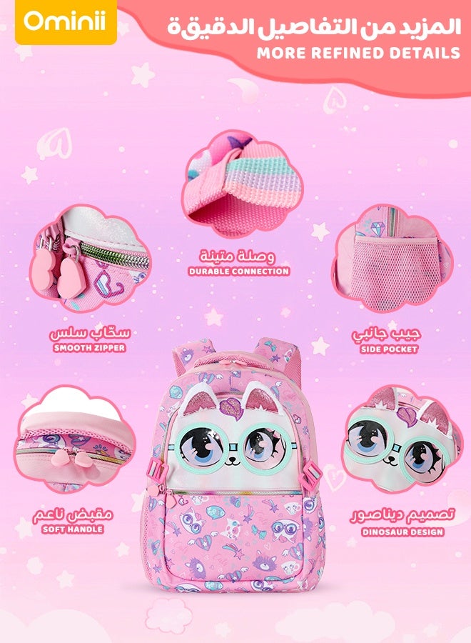 Ominii 3PCS Girls’ School Backpack Set – Connectable Insulated Lunch Bag, Breathable Supportive Backpack & Matching Pencil Case, Premium Pink Cat Design – Back to School Choice for Ages 4–14  - Image 2