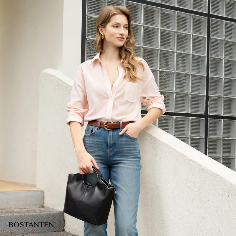 BOSTANTEN Vegan Leather Purses for Women Soft Top Handle Satchel Crossbody Zipper Handbag Detachable Strap Black - Image 2