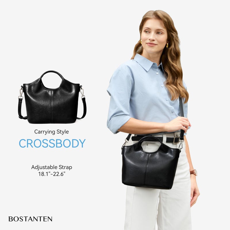 BOSTANTEN Vegan Leather Purses for Women Soft Top Handle Satchel Crossbody Zipper Handbag Detachable Strap Black - Image 3