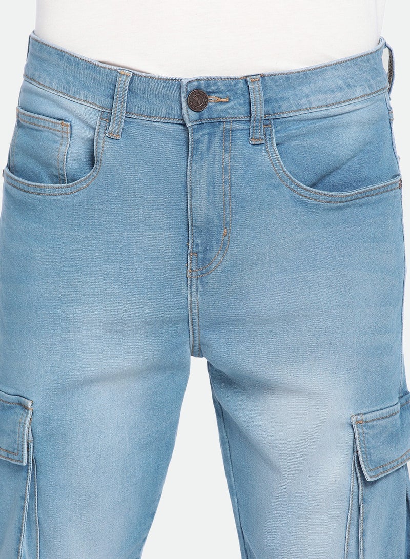 Dennis Lingo Men's Mid Blue Denim Solid Pattern Full Length Straight Fit Jeans  - Image 5