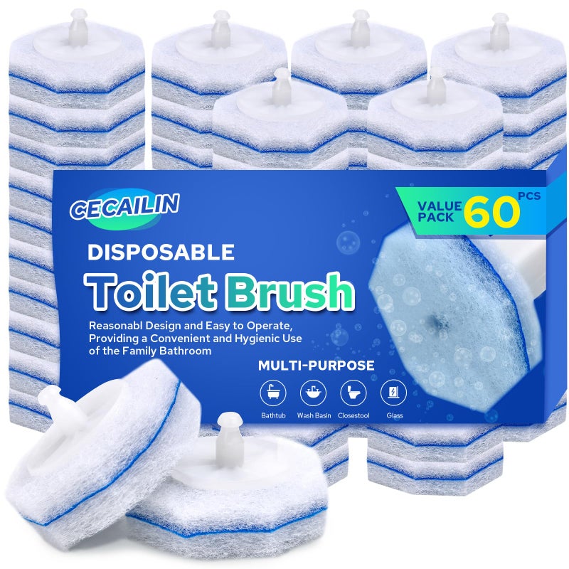 Cecailin® 60pcs Disposable Toilet Brush.Toilet and Bathroom Cleaning.Toilet Wand Refill,Disposable Toilet Bowl Cleaner Wand.Toilet Brush Head.Toilet Wand - Image 1