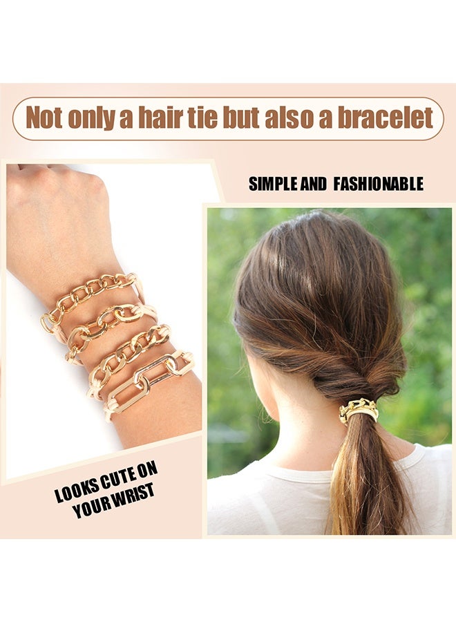 MXN 4 Pcs Metal Elastic Hair Bands, Bracelet Hair Ties Decorative for Thick Thin Curly, Pretty High Ponytail Holder Hair Accessories for Women and Girls  - Image 4