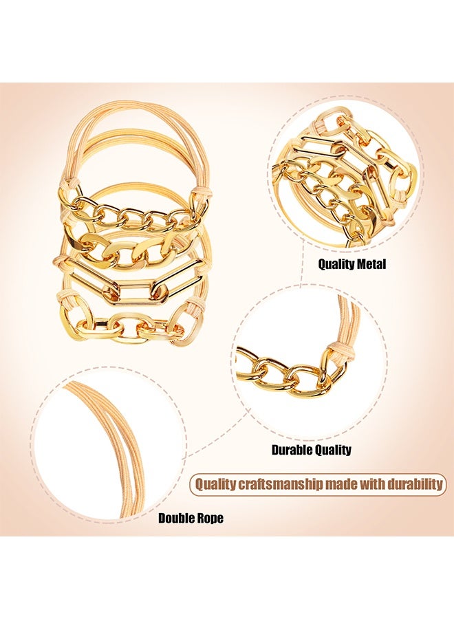 MXN 4 Pcs Metal Elastic Hair Bands, Bracelet Hair Ties Decorative for Thick Thin Curly, Pretty High Ponytail Holder Hair Accessories for Women and Girls  - Image 3