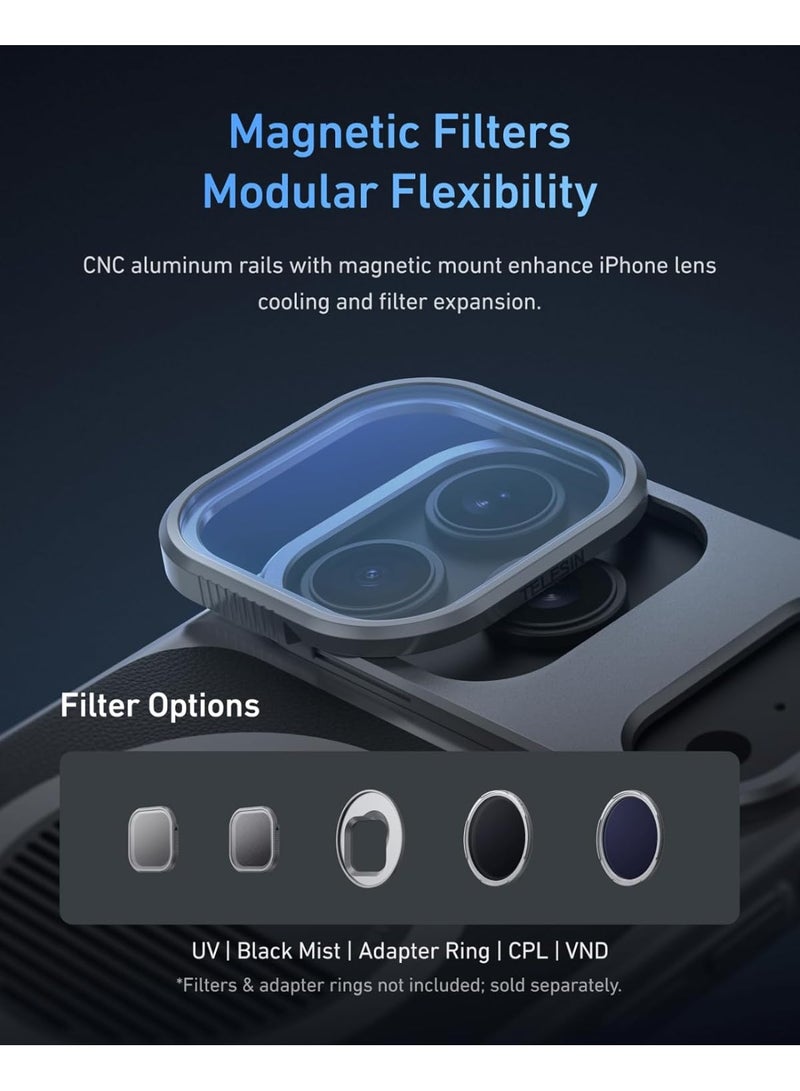 TELESIN مجموعة قبضة ماستر المغناطيسية TELESIN لجهاز iPhone 17 Pro Max، مجموعة قبضة كاميرا الهاتف القياسية مع بطارية مدمجة سعة 3200mAh - شحن لاسلكي - غلاف جرافين لتبريد iPhone - مقبض قبضة على طراز DSLR - Image 4