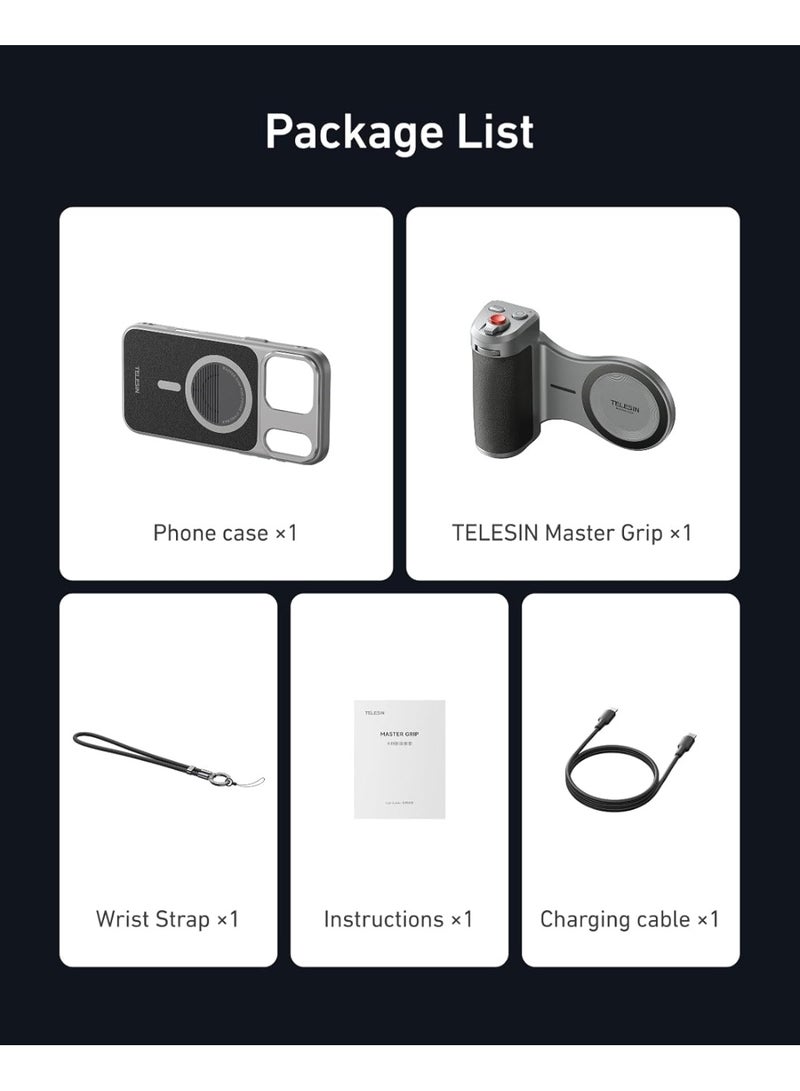TELESIN مجموعة قبضة ماستر المغناطيسية TELESIN لجهاز iPhone 17 Pro Max، مجموعة قبضة كاميرا الهاتف القياسية مع بطارية مدمجة سعة 3200mAh - شحن لاسلكي - غلاف جرافين لتبريد iPhone - مقبض قبضة على طراز DSLR - Image 5