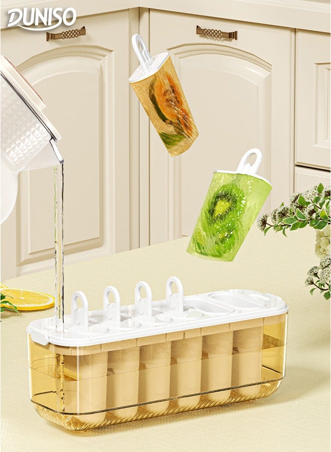 DUNISO 6-Grid Ice Lolly Moulds with Sticks Reusable Ice Cream Moulds Set BPA Free Non-Stick Food Grade Ice Sucker Moulds Frozen Ice Popsicle Easy Release Mold Kit for DIY Home Kitchen Tools  - Image 1