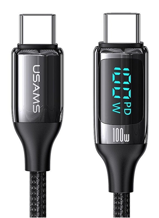 Usams - Type-C To Type-C 100W Digital Display PD Fast Charging & Data Cable Zinc Alloy Plug Braided Cord For Iphone/Ipad/Macbook 1.2 Meter - Image 1
