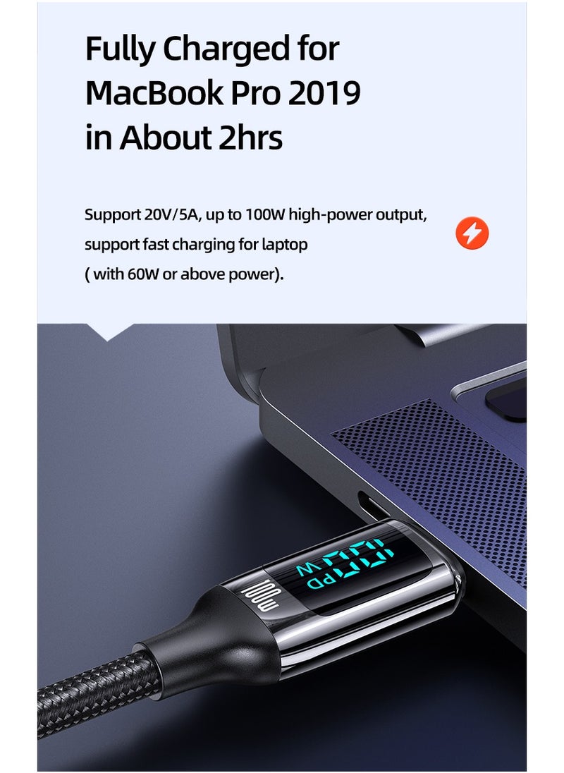 Usams - Type-C To Type-C 100W Digital Display PD Fast Charging & Data Cable Zinc Alloy Plug Braided Cord For Iphone/Ipad/Macbook 1.2 Meter - Image 1