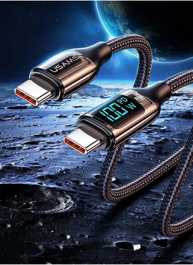 Usams - Type-C To Type-C 100W Digital Display PD Fast Charging & Data Cable Zinc Alloy Plug Braided Cord For Iphone/Ipad/Macbook 1.2 Meter - Image 1