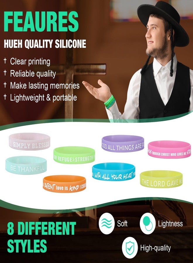 Ecation 200 Pack Glow in the Dark Silicone Bible Verse Bracelets Bulk, Inspirational Scripture Wristbands for Church Groups, Sunday School, Religious Events - Christian Gift Ideas(Bright Color) - Image 3