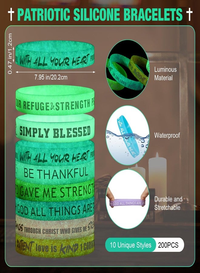 Ecation 200 Pack Glow in the Dark Silicone Bible Verse Bracelets Bulk, Inspirational Scripture Wristbands for Church Groups, Sunday School, Religious Events - Christian Gift Ideas(Bright Color) - Image 2