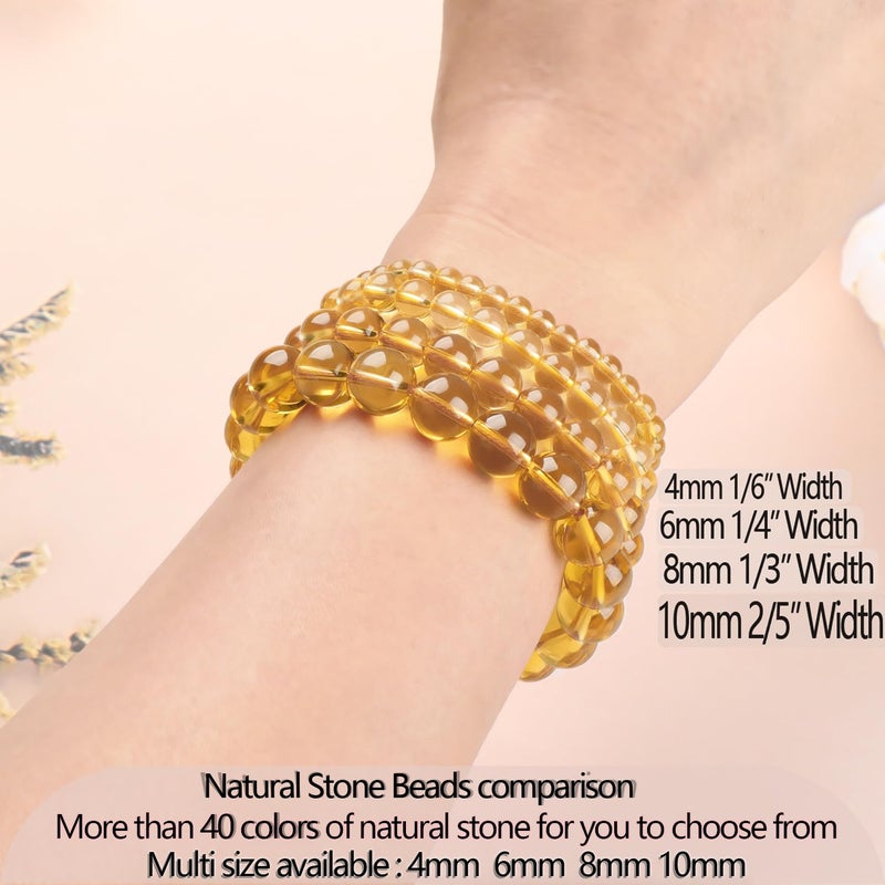 LPBeads Handmade Natural Gemstone Stretch Elastic 4mm Citrine Bracelet Healing Crystal Round Stone Beads Jewelry Gifts for Women Men - Image 5
