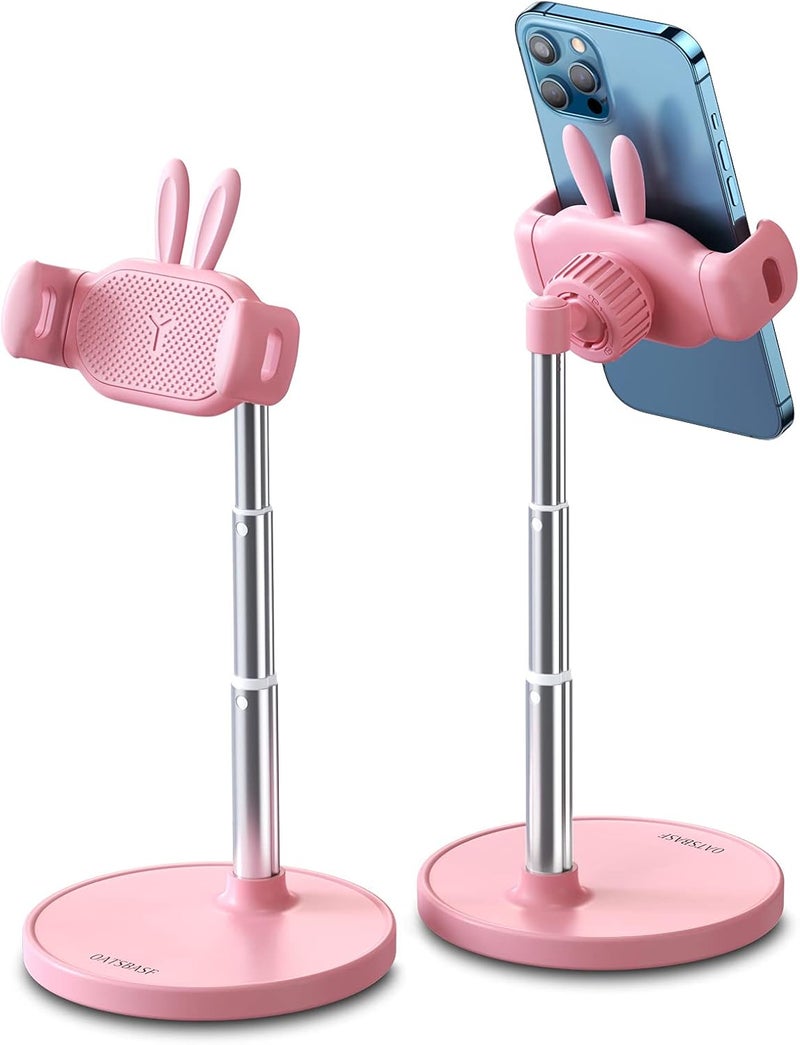 Oatsbasf Cute Chat Stand, Angle Height Adjustable Cell Phone Stand for Desk, Kawaii Phone Holder Stand for Recording, Compatible with iPhone, All Phones (Pink) - Image 1