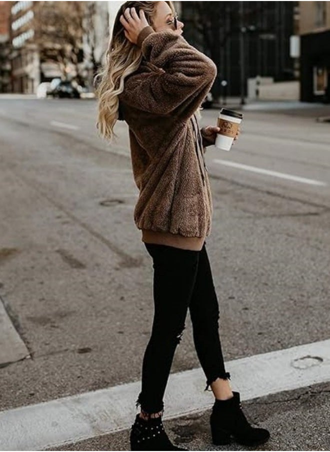 NIBEMINENT - Women's Plush Sports Pullover Hoodie Sports Comfortable Oversized Pocket Hooded Sweatshirt Autumn and Winter - Image 1