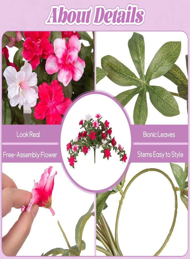 Ammyoo Artificial Fake Azalea Flowers for Outdoor Spring Decoration, Faux Silk Flower for Summer UV Resistant Look Real Plants for Garden Yard Porch Walkway Indoor Decor, 2PCS - Image 4