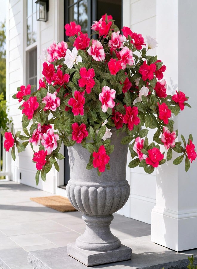 Ammyoo Artificial Fake Azalea Flowers for Outdoor Spring Decoration, Faux Silk Flower for Summer UV Resistant Look Real Plants for Garden Yard Porch Walkway Indoor Decor, 2PCS - Image 1