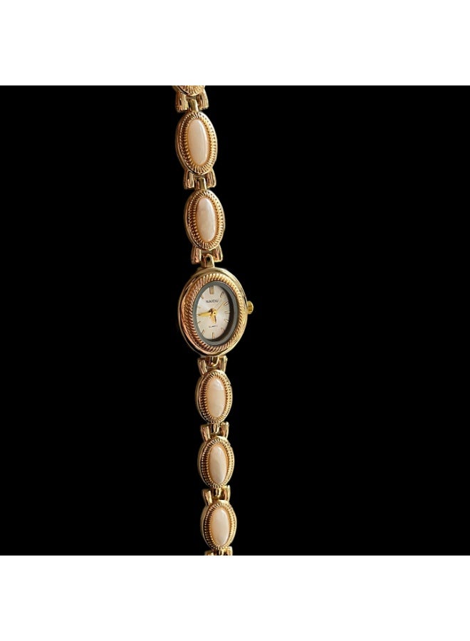 NAIDU Retro Palace-Style Jade Oval Small Dial Bracelet Watch for Women - Image 1