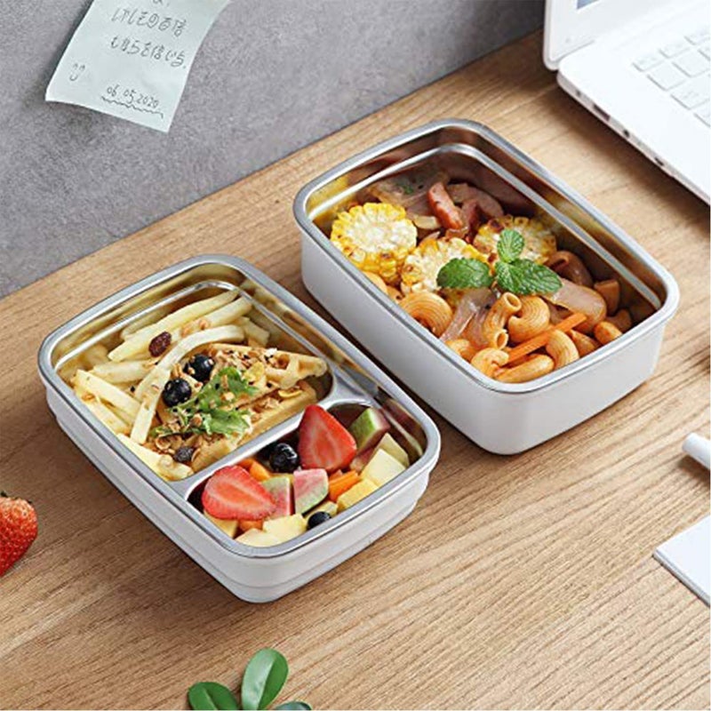 ACHAL Stainless Steel Lunch Box 3 Compartment Insulated Snacks Box with Wooden Style lid Spoon Tiffin Box for Boys Girls School Office Men WomenMulticolor - Image 4