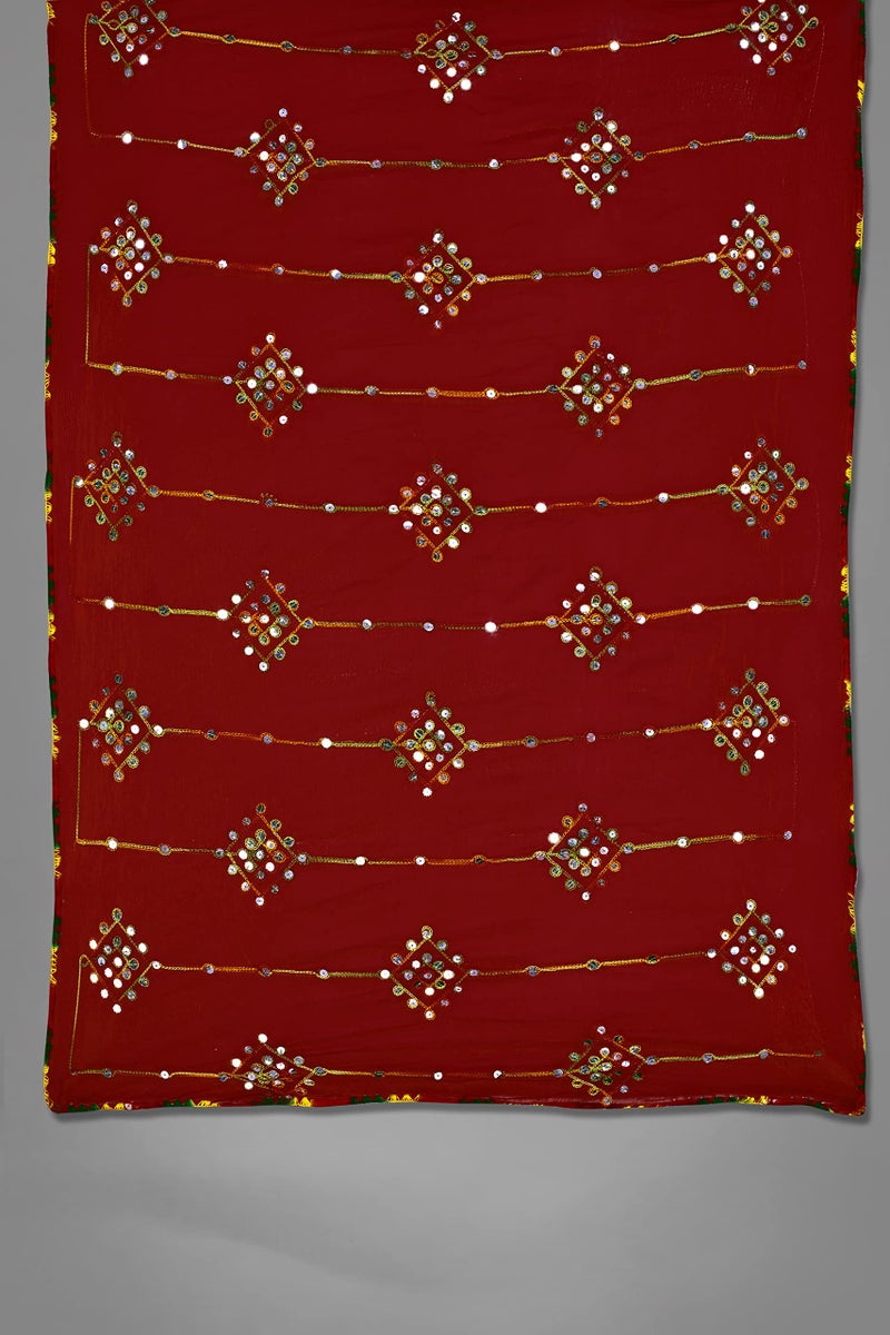 KEMZA Women's Embroidered Mirror Work Chiffon Dupatta (Maroon_Free size) - Image 5