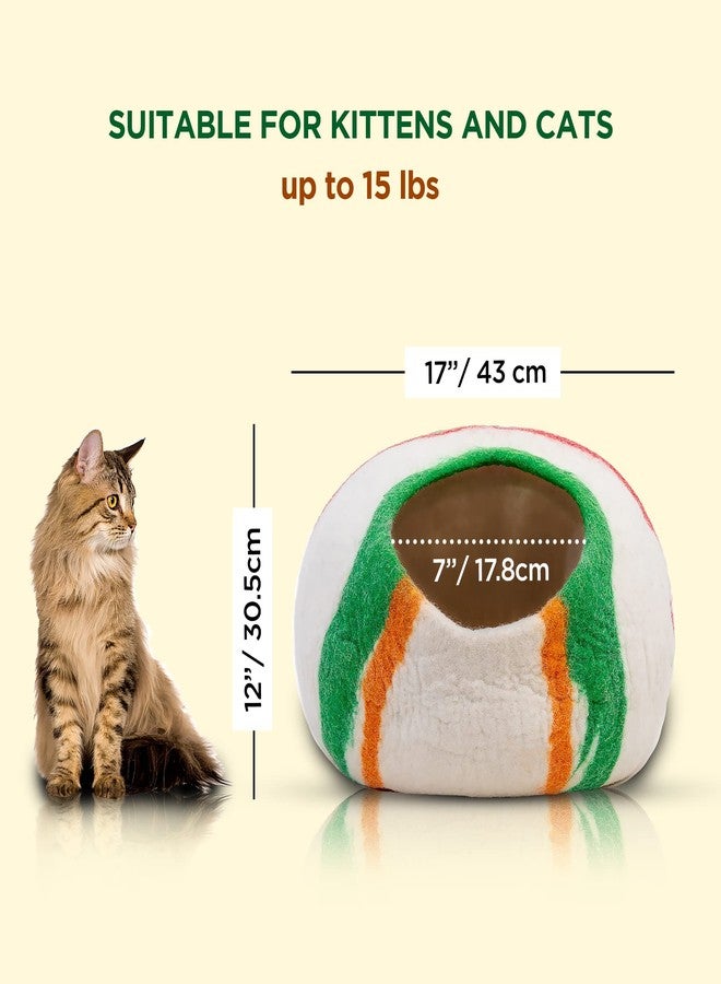 Woolygon Premium Felt Cat Cave Bed – Wool Kitty Beds Handcrafted Kitten Caves Bed for Indoor Cats - Made from 100% Eco-Friendly Merino Wool, Foldable Cat Hidewawy Covered Cat House Pod (Candy Swirl) - Image 2