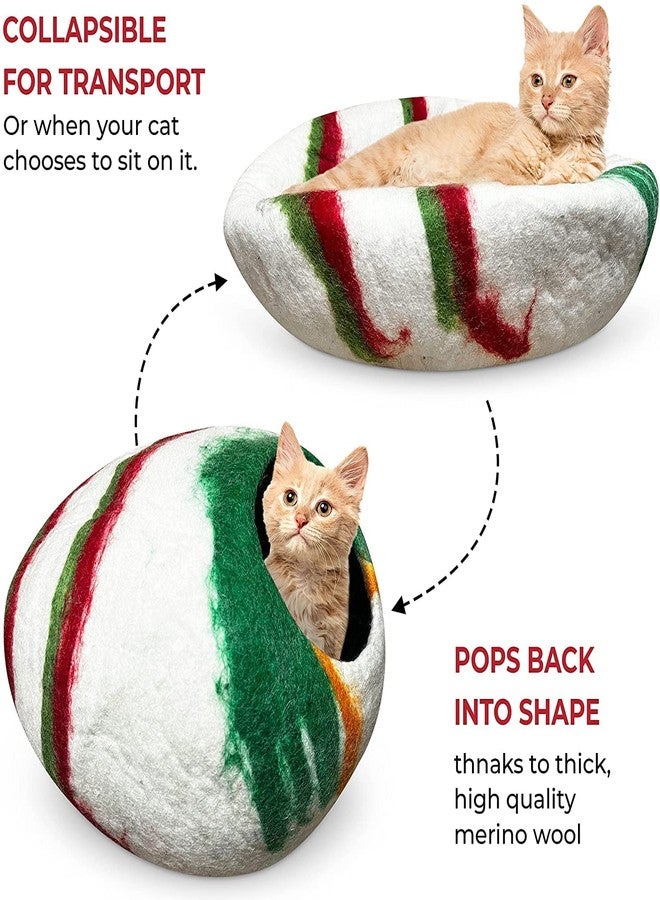 Woolygon Premium Felt Cat Cave Bed – Wool Kitty Beds Handcrafted Kitten Caves Bed for Indoor Cats - Made from 100% Eco-Friendly Merino Wool, Foldable Cat Hidewawy Covered Cat House Pod (Candy Swirl) - Image 4