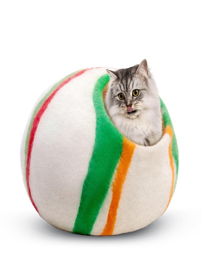 Woolygon Premium Felt Cat Cave Bed – Wool Kitty Beds Handcrafted Kitten Caves Bed for Indoor Cats - Made from 100% Eco-Friendly Merino Wool, Foldable Cat Hidewawy Covered Cat House Pod (Candy Swirl) - Image 1