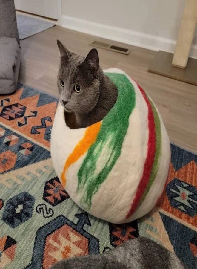 Woolygon Premium Felt Cat Cave Bed – Wool Kitty Beds Handcrafted Kitten Caves Bed for Indoor Cats - Made from 100% Eco-Friendly Merino Wool, Foldable Cat Hidewawy Covered Cat House Pod (Candy Swirl) - Image 3