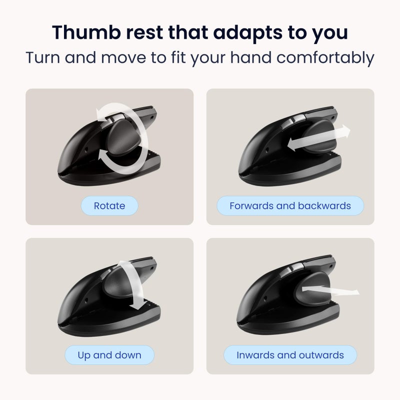 Contour Unimouse Ergonomic Vertical Mouse Adjustable 35Â°-70Â° Tilt Angle, 6 Programmable Buttons for Productivity, Customizable Thumb Rest for Wrist Pain Relief | Plug & Play Mac/PC - Wireless - Left - Image 3